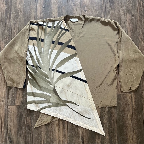 Genny Silk Multicolor Cardigan Wrap Tie Front Silky High Low Flowy Top Blouse 8 - Picture 7 of 16